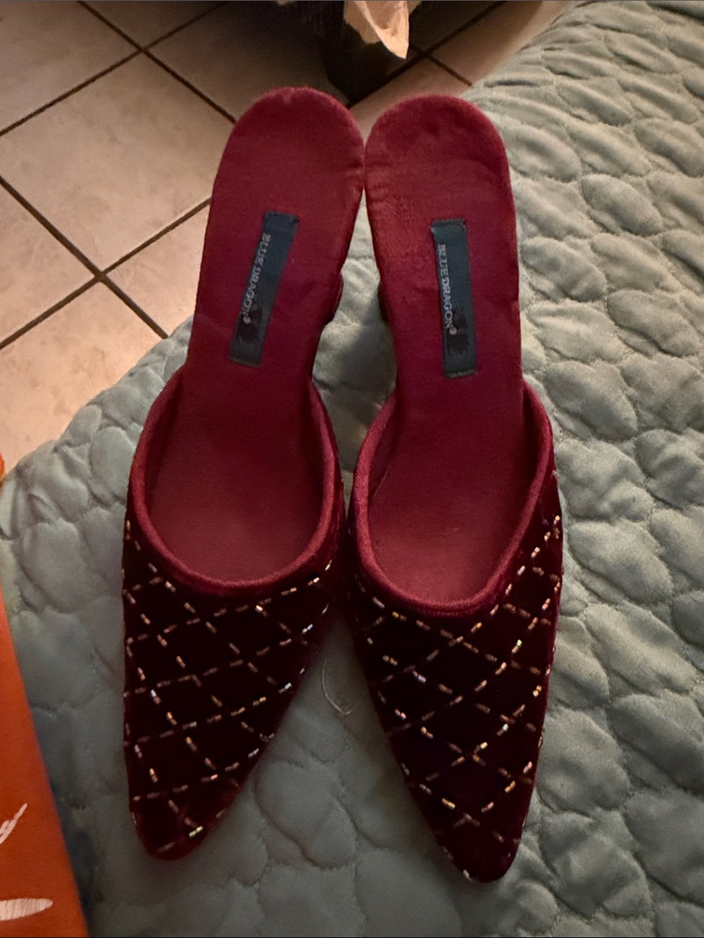 Women’s Burgundy Velvet Beaded Mules
